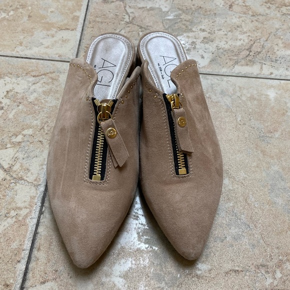 AGL Suede Zip Pointed Toe Studded Slides - Picture 2 of 6